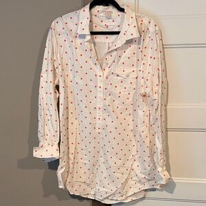 J. Crew White Popover Tunic with Pink Polka Dots